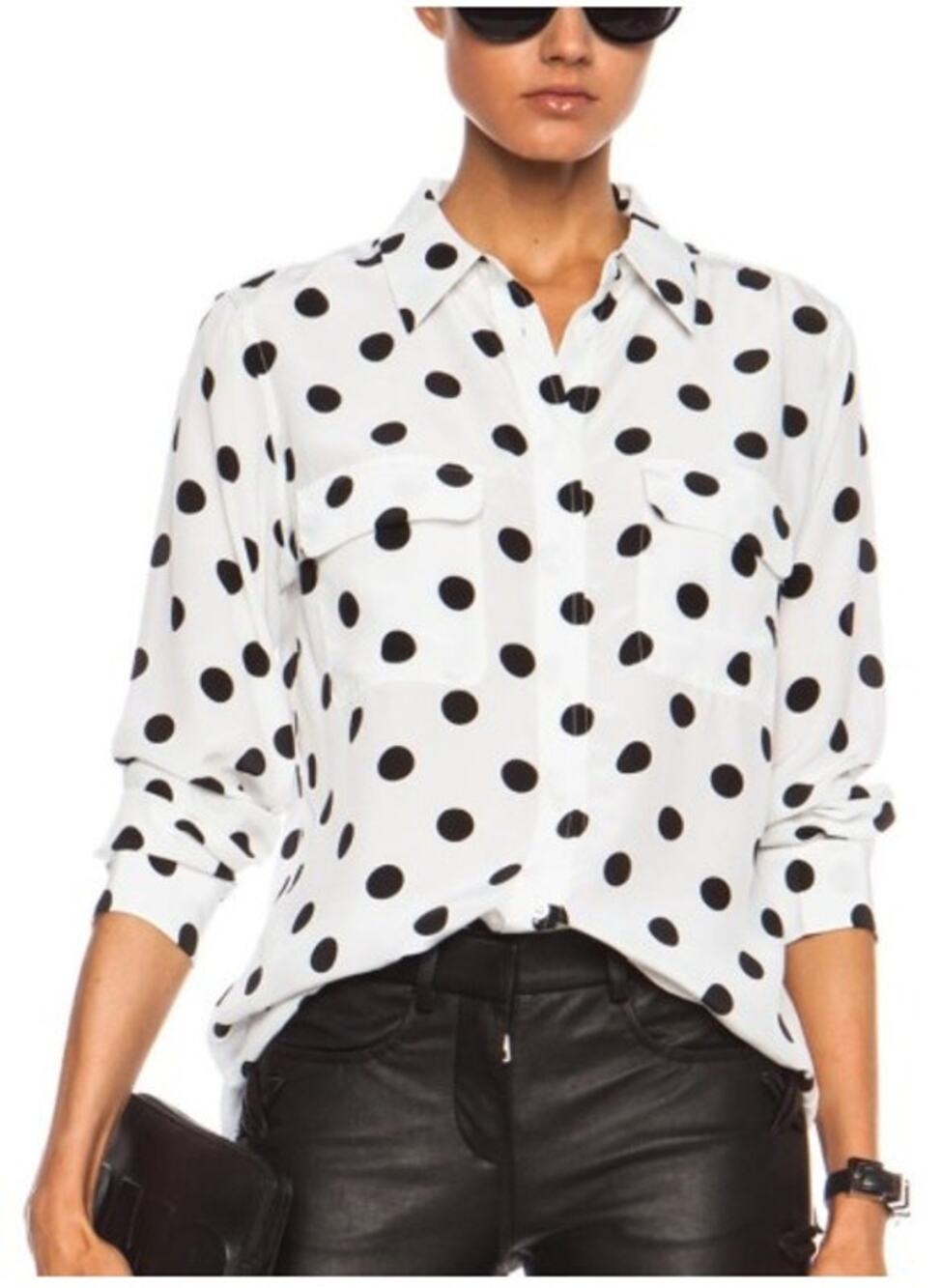 EQUIPMENT Femme Silk Slim Signature Blouse Black White Polka Dot Top Small